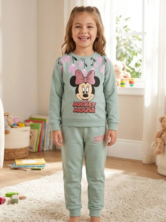 Qizlar uchun bolalar sport kiyimlari to'plami, svitshot va shim, Minnie Mouse printli - 