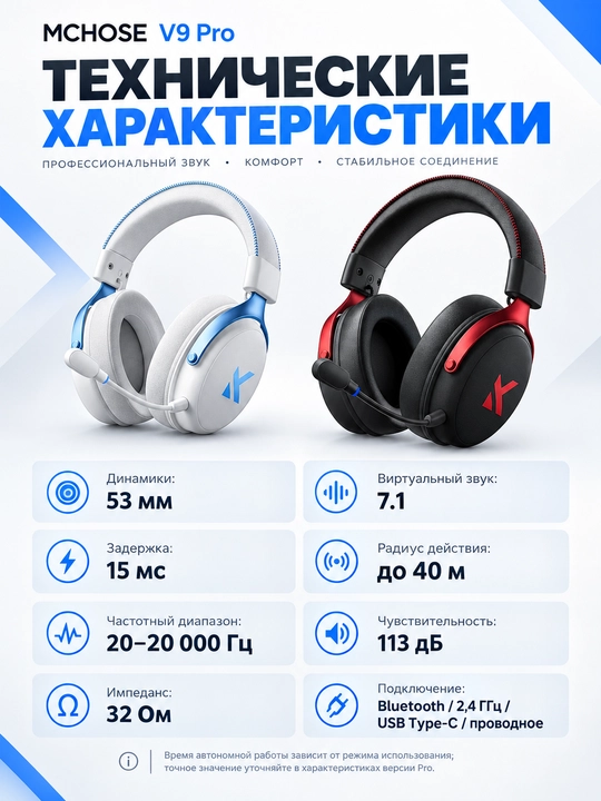 MCHOSE V9 Pro — беспроводная игровая гарнитура с микрофоном, Bluetooth и 2,4 ГГц