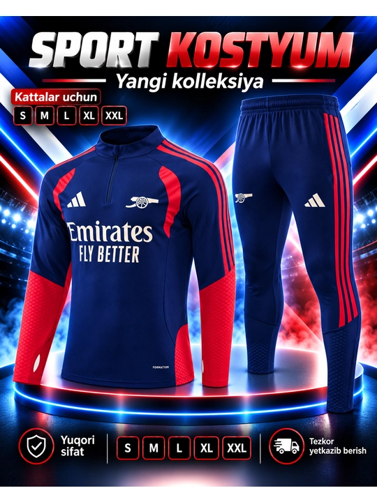 Arsenal uslubidagi kattalar sport kostyumi - 
