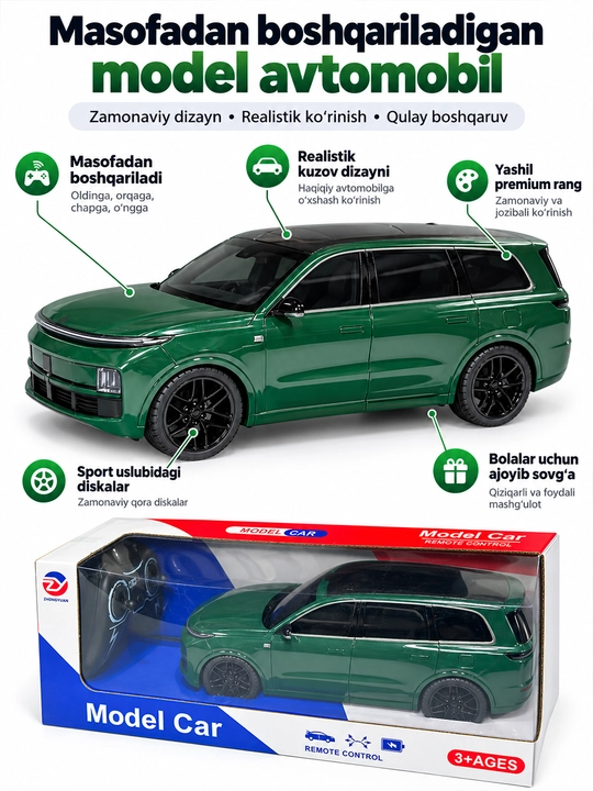 Masofadan boshqariladigan o‘yinchoq mashina, SUV model avtomobil, bolalar uchun sovg‘a, 3+ - 