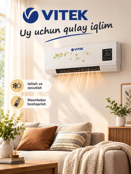VITEK uy konditsioner, isitish sovutish, pultli konditsioner, devor konditsioner - 
