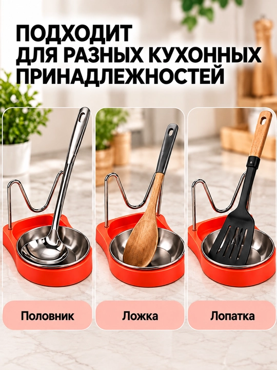 Подставка для ложек, половников и крышек, универсальный кухонный органайзер 2 в 1