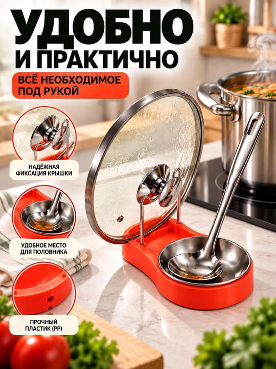 Подставка для ложек, половников и крышек, универсальный кухонный органайзер 2 в 1