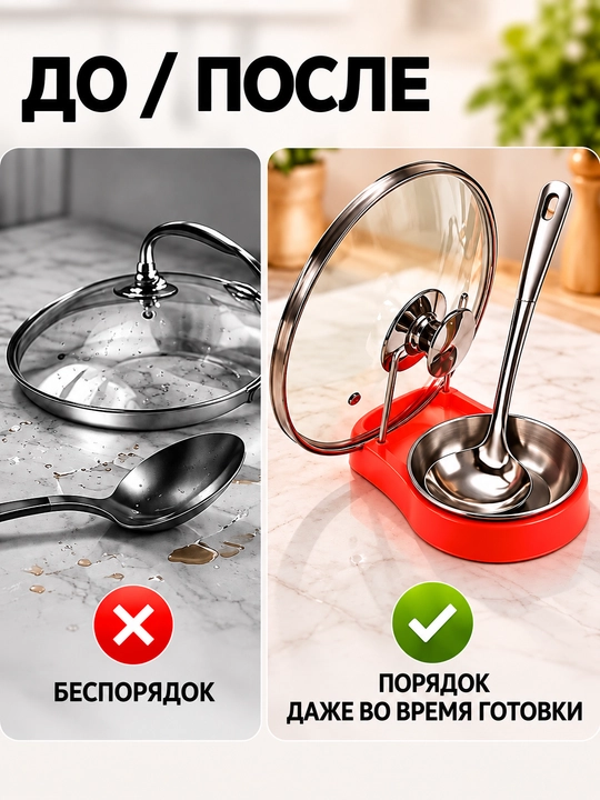 Подставка для ложек, половников и крышек, универсальный кухонный органайзер 2 в 1