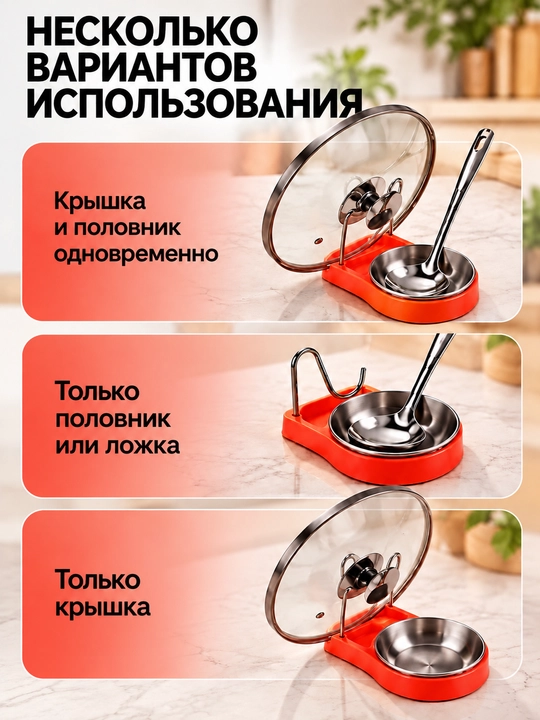 Подставка для ложек, половников и крышек, универсальный кухонный органайзер 2 в 1
