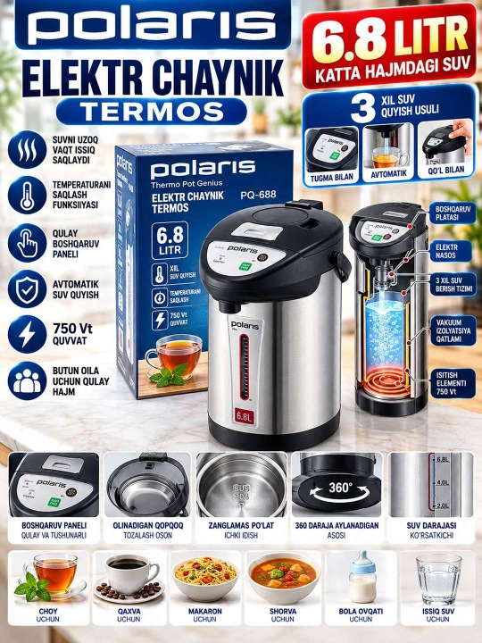 POLARIS 6,8 litrli elektr termopoti