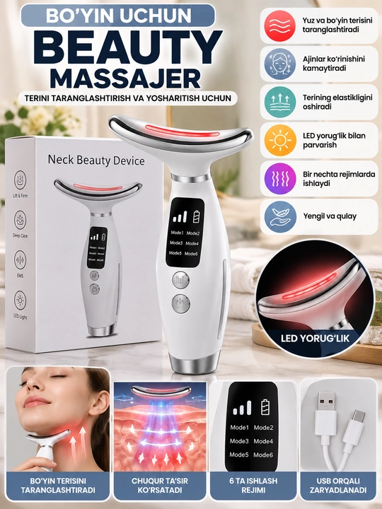 Bo‘yin vayuz uchun elektr massaj apparati,EMS va LED nurli, 6 rejimli, USB quvvatlanadigan
