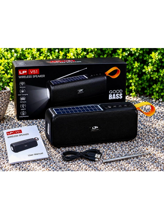 LP-V51 simsiz kalonka, quyosh paneli, chiroq (fonar) va FM radio bilan - 