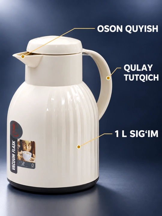 Termos, tutqichli va quyish tumshug‘li ichimlik idishi, 1 l