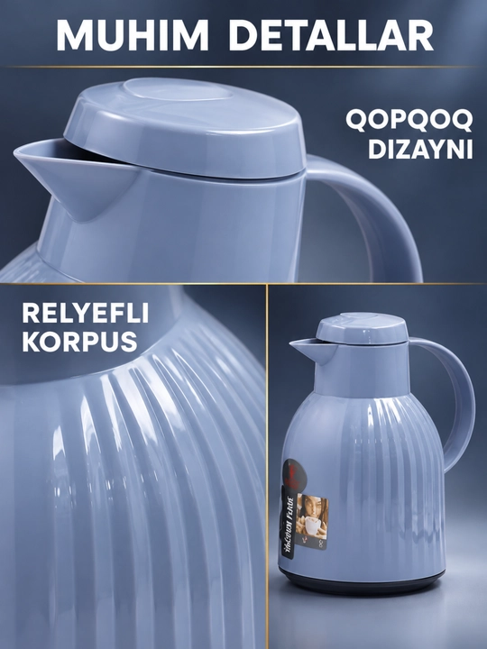 Termos, tutqichli va quyish tumshug‘li ichimlik idishi, 1 l