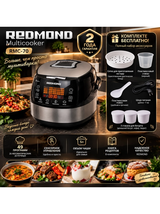 Redmond RMC-70 elektr multivarka, 5 litr, 49 ta dasturda, 860 w