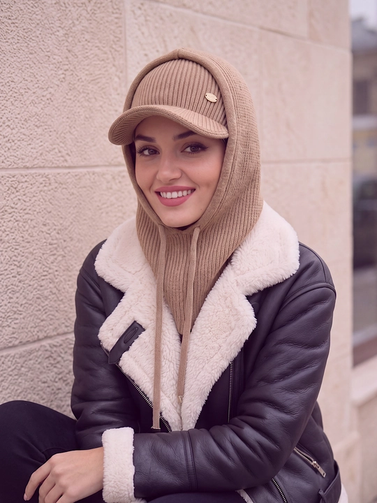 Ayollar uchun shapka — kapushonli kepka, qishki issiq trikotaj bosh kiyimi