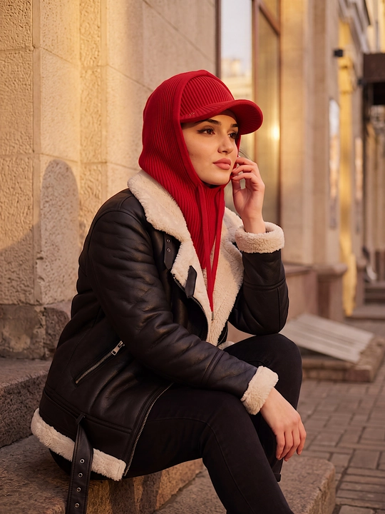 Ayollar uchun shapka — kapushonli kepka, qishki issiq trikotaj bosh kiyimi