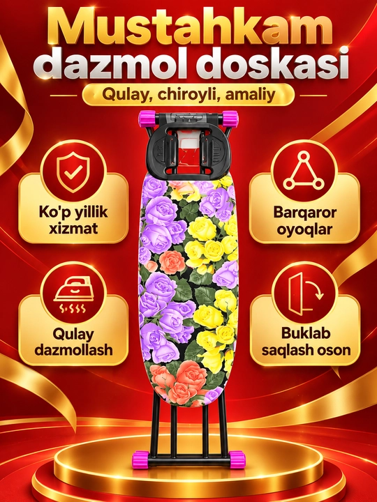 Dazmolga doska qulay, dazmoliz uchun +Rozetkali, balandligi rostlanadigan