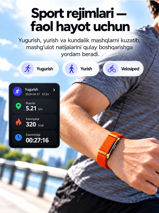 Ekransiz aqlli fitnes bilaguzugi, yurak urishi va uyqu nazorati, suvga chidamli, obunasiz