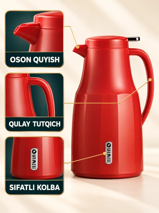 Termos, tutqichli va quyish tumshug‘li ichimlik idishi, 1.5 l