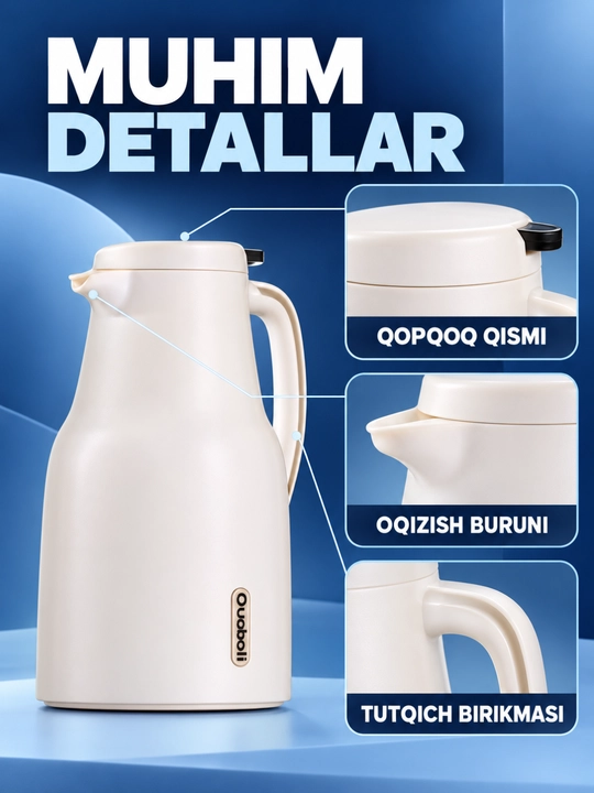 Termos, tutqichli va quyish tumshug‘li ichimlik idishi, 1.5 l