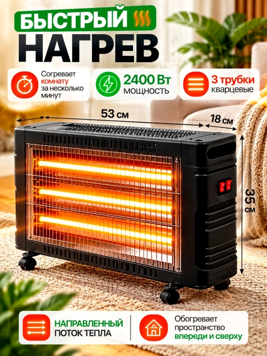 Электрический обогреватель MINIX, 2400 Вт, электропечка, для дома и офиса