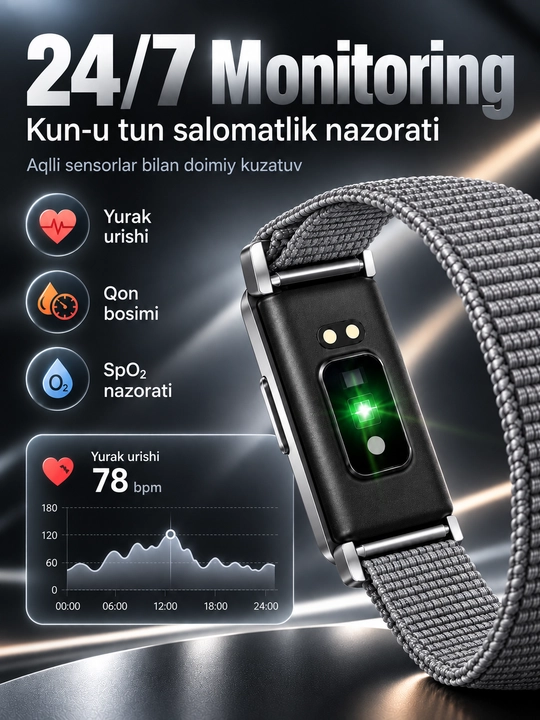 Ekransiz aqlli fitnes bilaguzugi, yurak urishi va uyqu nazorati, suvga chidamli, obunasiz