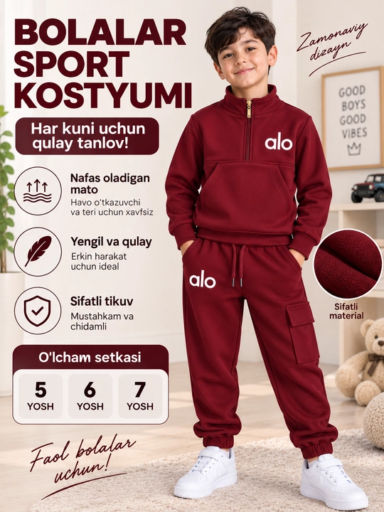 5-7 yoshli o‘g‘il bolalar uchun sport kostyumi, svitshot va joggerlar, bolalar to‘plami
