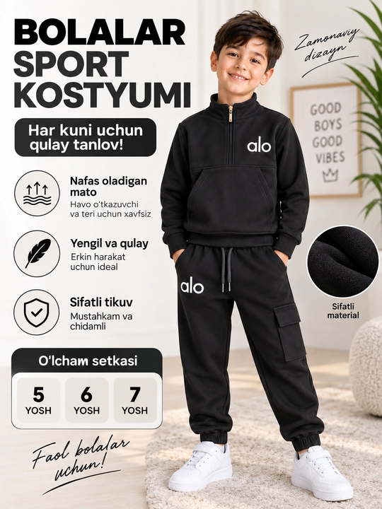 5-7 yoshli o‘g‘il bolalar uchun sport kostyumi, svitshot va joggerlar, bolalar to‘plami