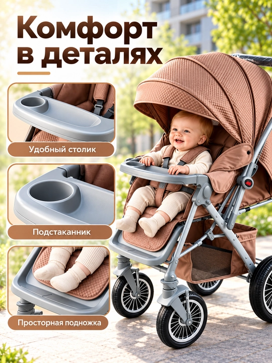Детская коляска двусторонняя, большие колеса, амортизация, для прогулок Adil Original