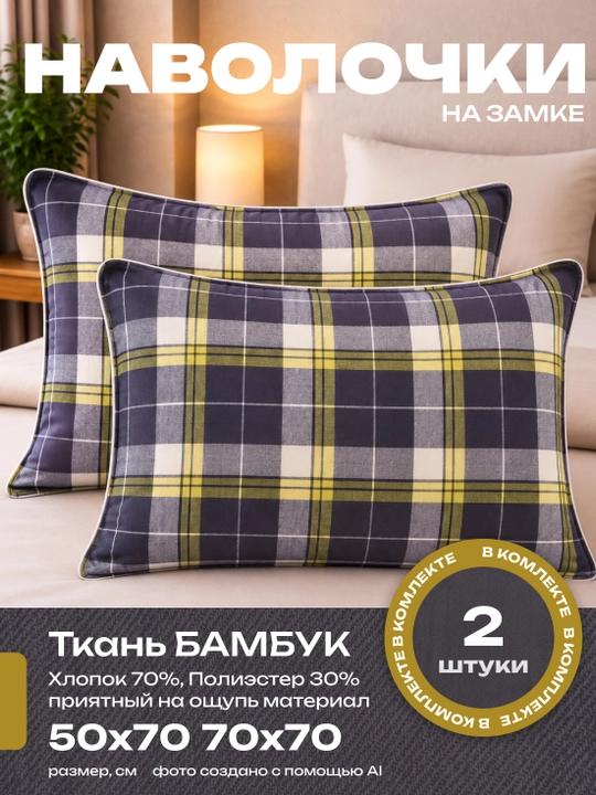 Комплект наволочек, чехол на подушку, 50 x 70, 70 x 70 см, декоративные, 2 штуки - 