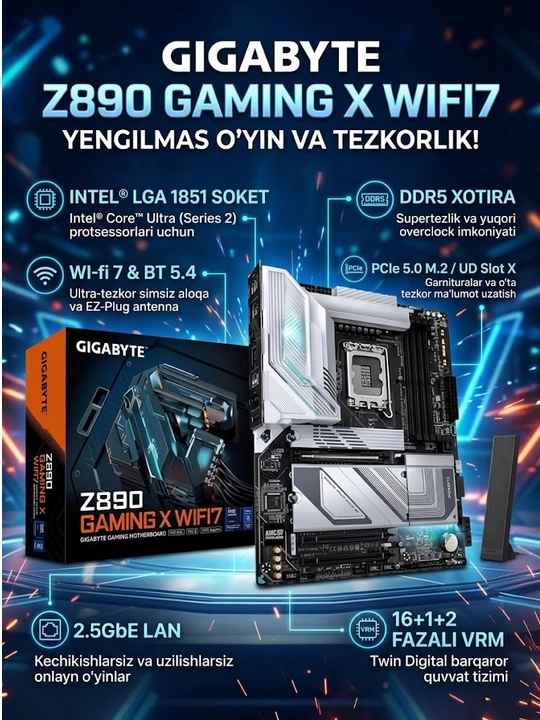 Ona plata GIGABYTE Z890 GAMING X WIFI7, LGA 1851, DDR5, PCIe 5.0, Wi-Fi 7, USB4, ATX - 