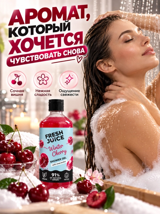 Гель для душа, натуральный, увлажняющий, бережный, ароматизированный, Fresh Juice