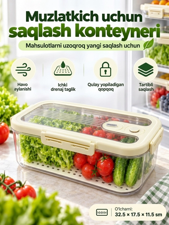 Xolodilnik uchun konteyner, oziq-ovqat konteyneri, qopqoqli konteyner - 