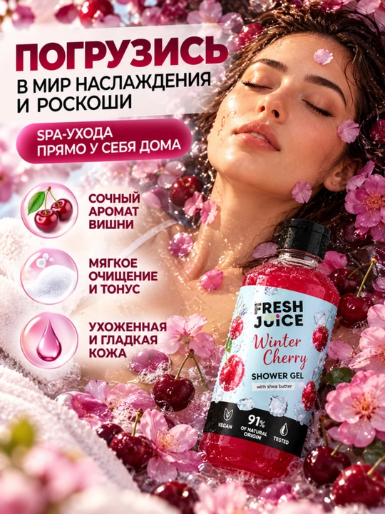 Гель для душа, натуральный, увлажняющий, бережный, ароматизированный, Fresh Juice