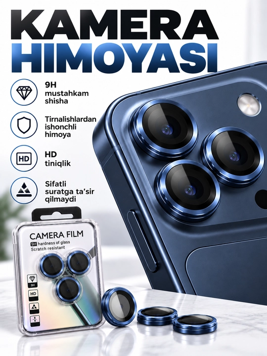 IPhone Kamera Himoya oynasi (Linzasi) 9H – iPhone 13 14 15 16 17 Pro/ProMax - 