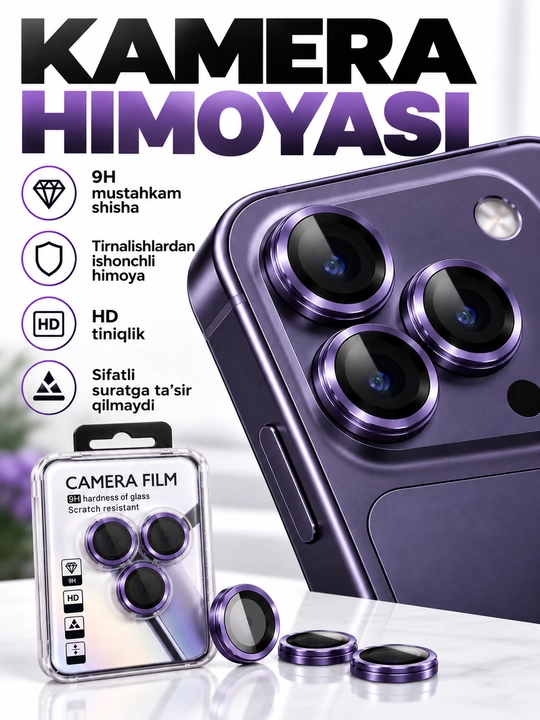 IPhone Kamera Himoya oynasi (Linzasi) 9H – iPhone 13 14 15 16 17 Pro/ProMax - 