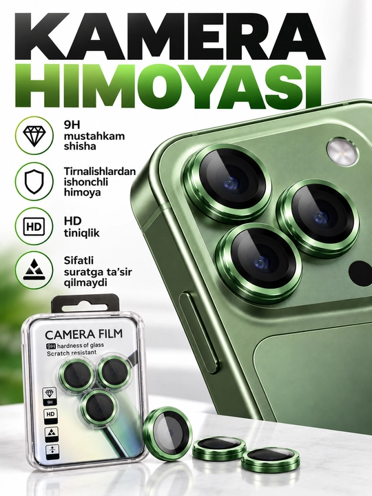 IPhone Kamera Himoya oynasi (Linzasi) 9H – iPhone 13 14 15 16 17 Pro/ProMax - 