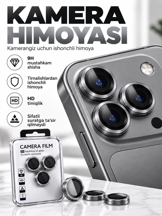IPhone Kamera Himoya oynasi (Linzasi) 9H – iPhone 13 14 15 16 17 Pro/ProMax - 