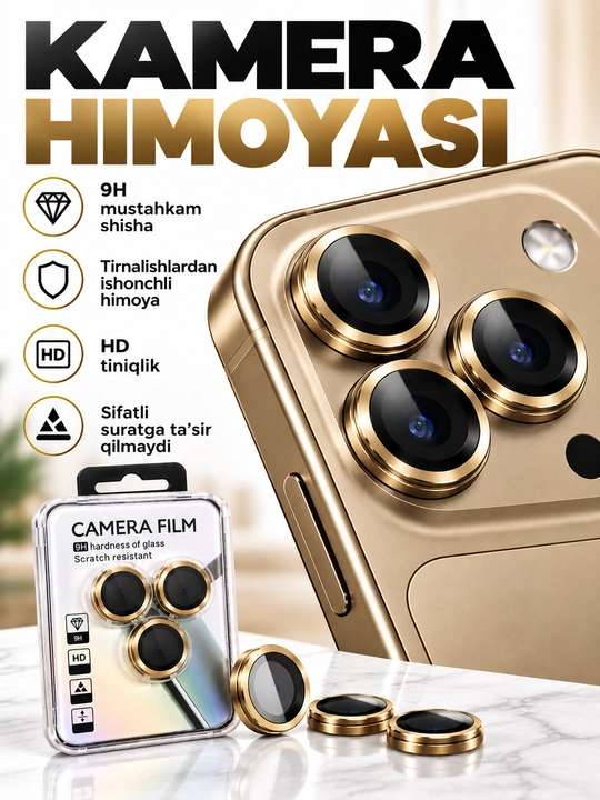 IPhone Kamera Himoya oynasi (Linzasi) 9H – iPhone 13 14 15 16 17 Pro/ProMax - 