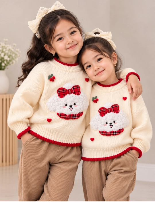 Qizlar uchun pushti jemper, issiq yumshoq sviter, 1–5 yosh