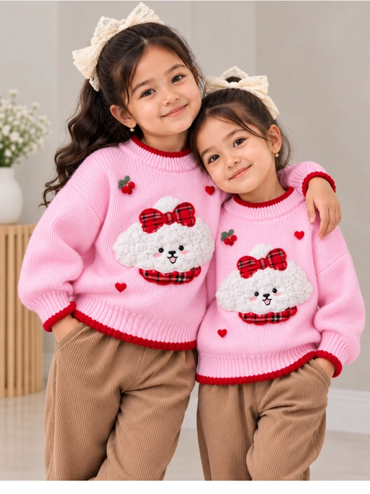 Qizlar uchun pushti jemper, issiq yumshoq sviter, 1–5 yosh - 
