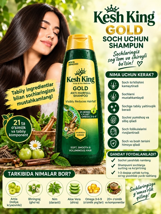 Kesh King Gold — Шампунь против выпадения волос (Anti-Hairfall) - 