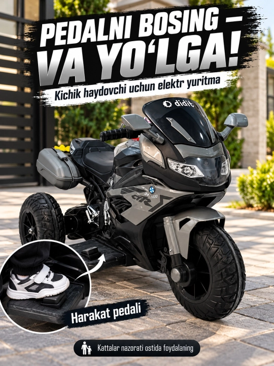 Chiroq va ovozli akkumulyatorli bolalar elektr mototsikli