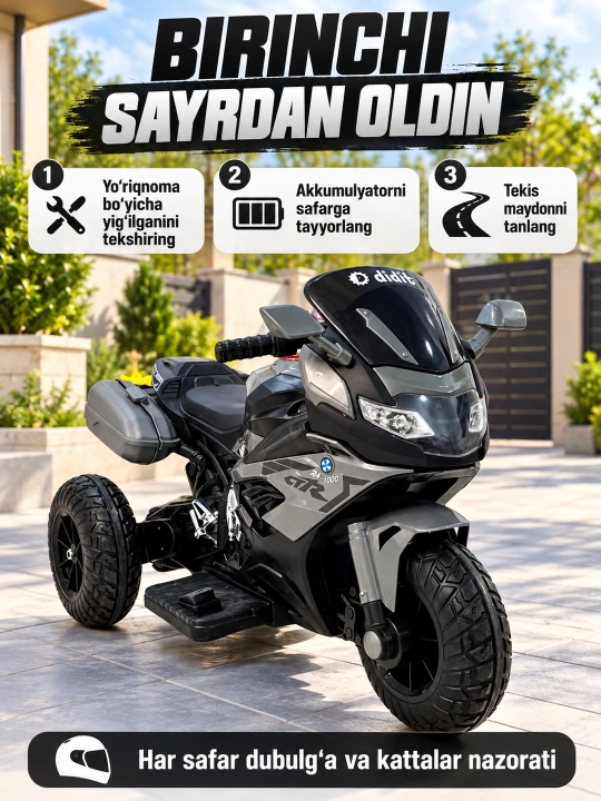Chiroq va ovozli akkumulyatorli bolalar elektr mototsikli