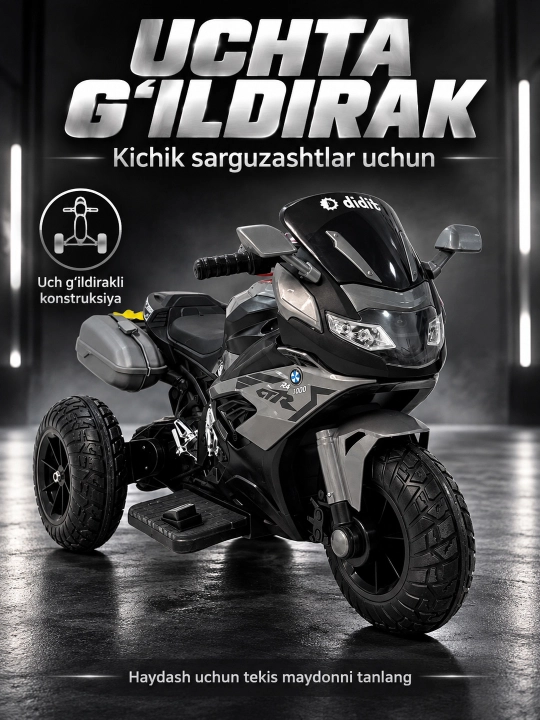 Chiroq va ovozli akkumulyatorli bolalar elektr mototsikli