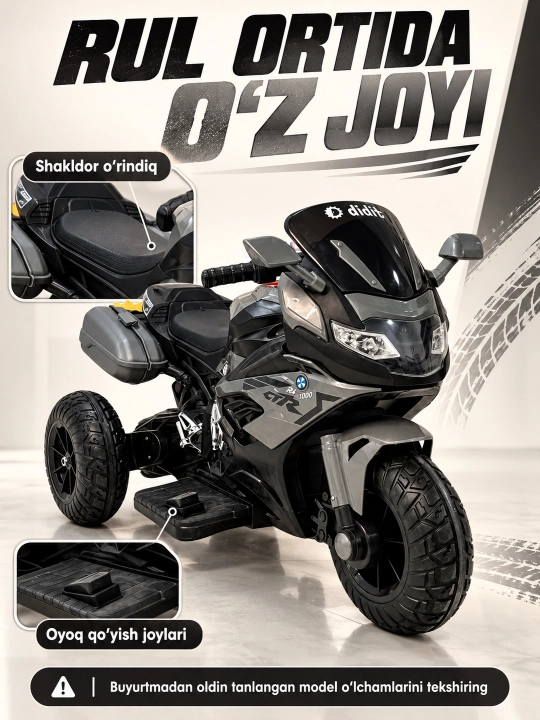 Chiroq va ovozli akkumulyatorli bolalar elektr mototsikli