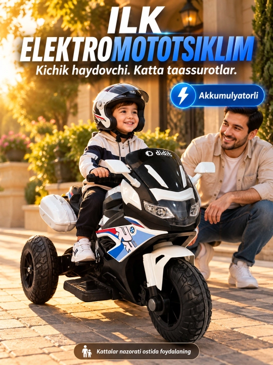 Chiroq va ovozli akkumulyatorli bolalar elektr mototsikli - 