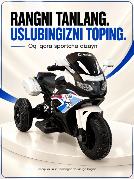 Chiroq va ovozli akkumulyatorli bolalar elektr mototsikli