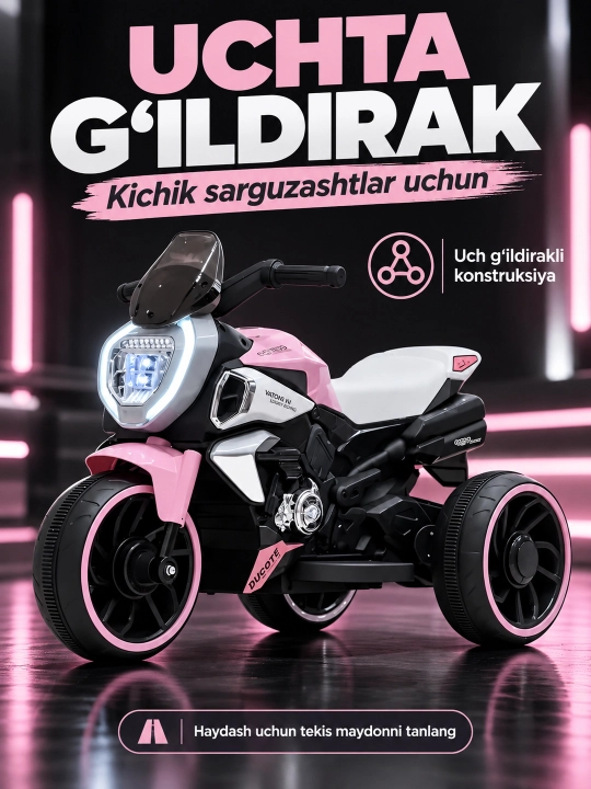 Chiroq va ovozli akkumulyatorli bolalar elektr mototsikli