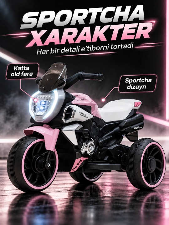 Chiroq va ovozli akkumulyatorli bolalar elektr mototsikli