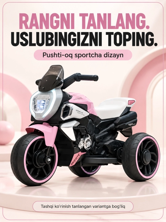 Chiroq va ovozli akkumulyatorli bolalar elektr mototsikli