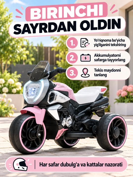 Chiroq va ovozli akkumulyatorli bolalar elektr mototsikli