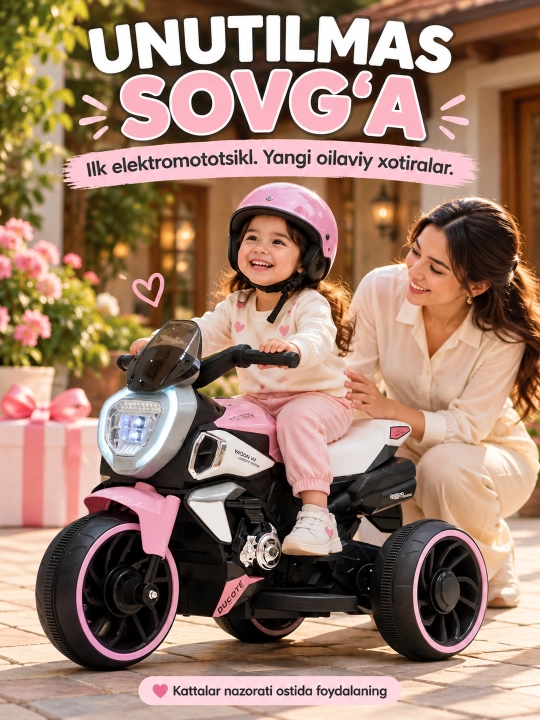 Chiroq va ovozli akkumulyatorli bolalar elektr mototsikli